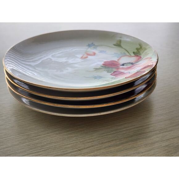 VINTAGE NIPPON PLATES-DESSERT/BREAD-Hand Painted-Orange Poppy-6 in-SET OF 4 - Picture 2 of 5
